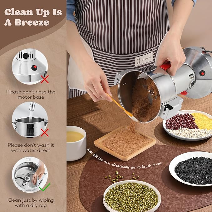 Moongiantgo Grain Mill Grinder Electric 500g Commercial Spice Grinder 2500W Stainless Steel Pulverizer Dry Grinder Grinding Machine (500g Upright, 110V)