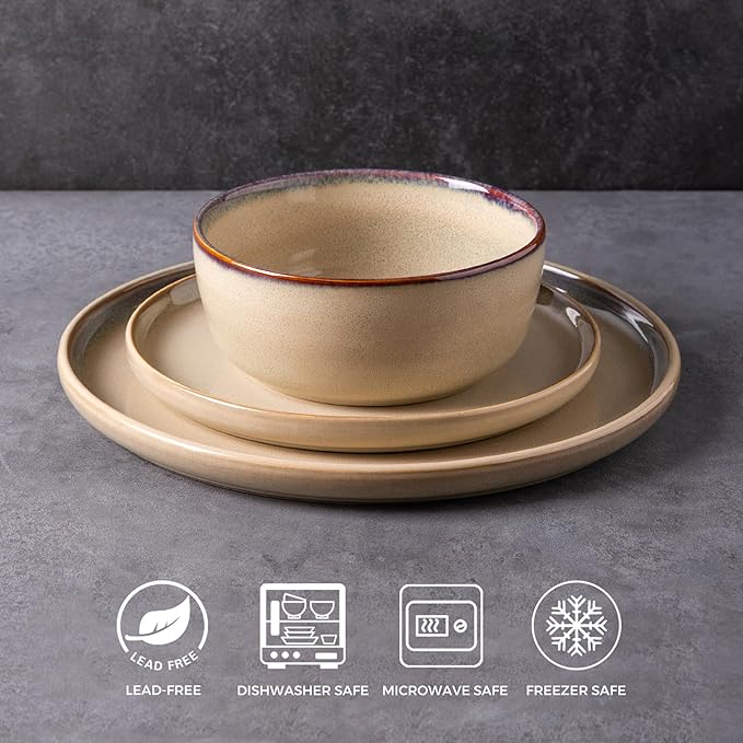 AmorArc Stoneware Dinnerware Sets,Round Reactive Ceramic Plates and Bowls Set,Highly Scratch Resistant | Dishwasher & Microwave Safe Dishes,Dishware Service for 8 (24pc)