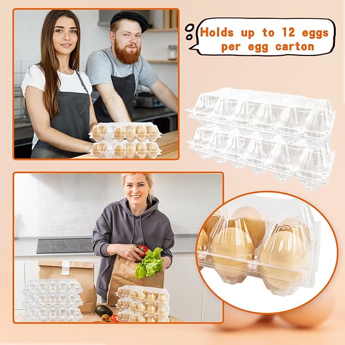 80 Pack Plastic Egg Carton Bulk One Dozen Clear Empty Egg Cartons Perfect for 12 Eggs for Chicken Eggs Home Ranch Chicken Farm, 2 x 6 Grids