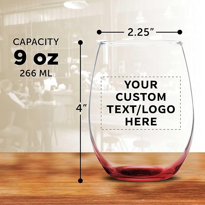 DISCOUNT PROMOS Custom Stemless Wine Glass 9 oz. Set of 10/50/100, Personalized Bulk Pack - Great for Wedding Favors, Bachelorette Party Decorations, Party Favors - Red