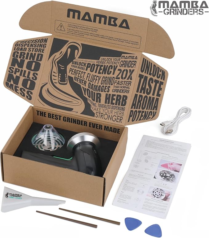 Mamba Monster 3.5g Silver USB Electric Herb Grinder. Large Capacity Portable Metal Herbal Machine & Spice Mill for the Kitchen