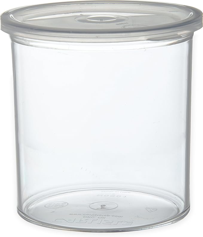 Carlisle FoodService Products Classic Round Storage Container Crock with Lid for Kitchen, Restaurants, Home, Plastic, 1.2 Quarts, Clear, (Pack of 12)