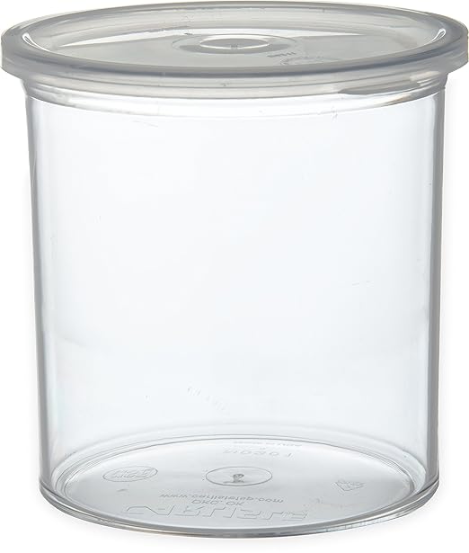 Carlisle FoodService Products Classic Round Storage Container Crock with Lid for Kitchen, Restaurants, Home, Plastic, 1.2 Quarts, Clear