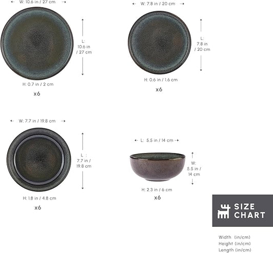Karaca Fein 24 Piece Reactive Glaze Dinner Set for 6 People, Modern Design with Unique Handcrafted Patterns, Durable Kitchen Plates and Bowls Sets, Stoneware Dinnerware & Dishwasher Safe