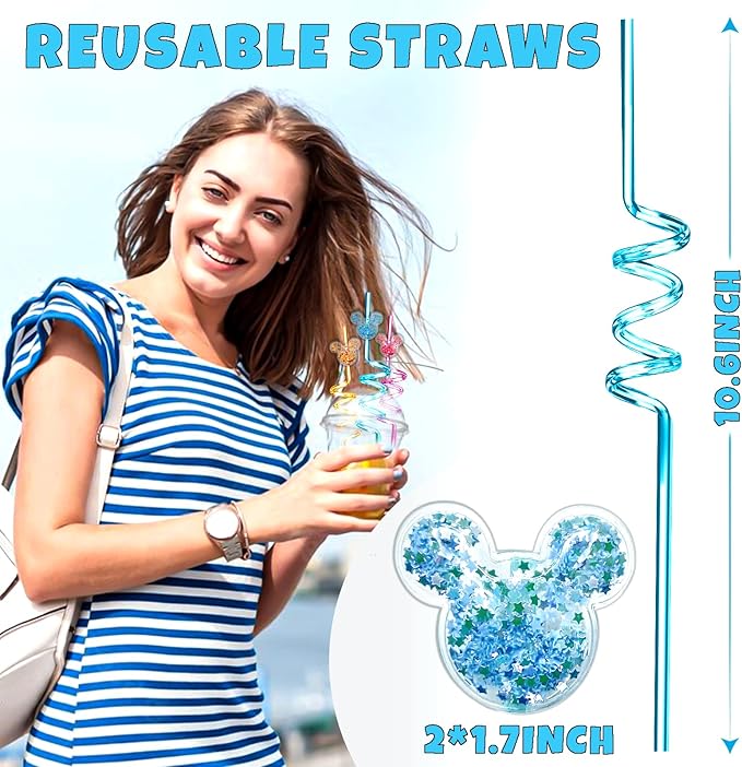 24Pcs Glitter Mouse Straws for Kids Birthday Party Favors Supplies Decorations Crazy Reusable Drinking Straws for Theme Birthday Oh Twodles Party