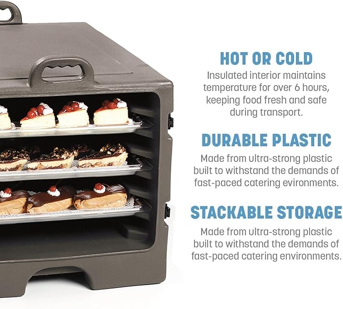 Carlisle FoodService Products Insulated Food Pan Carrier, Holds 7 Sheet Pans (Sold Separately), Front-Loading Cateraide with Handles, Rugged PE Shell with PU Insulation, Brown