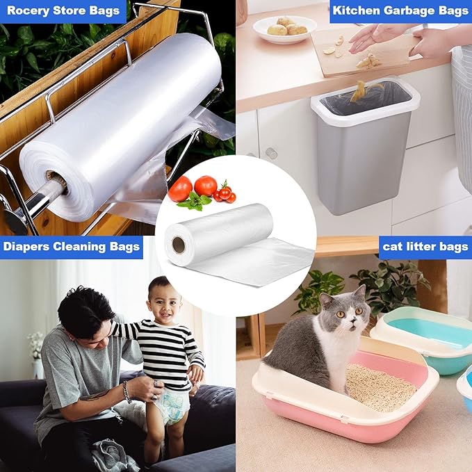 14x20 Plastic Produce Bags on a Roll - Clear Plastic Bags for Food, Vegetable, Fruits, Bread, Pet Bags and Grocery Clear Bag- 350 Bags/roll (14''x20'', 1 Roll)