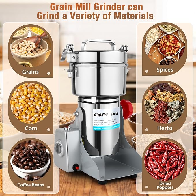 Electric Grain Mill Grinder - Swing Type 3500W 110V 800g Commercial Spice Grinder,Suitable for Flour,Corn,and Coffee,Indian Spices,Herbs,Pepper(800g)