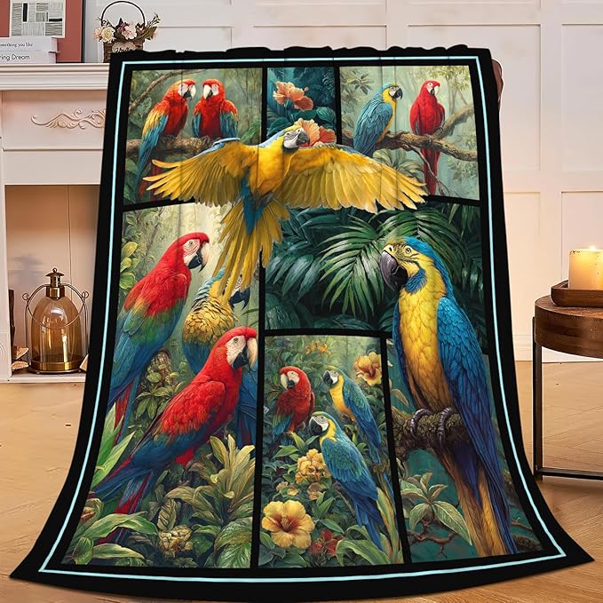 Parrot Blanket Gifts for Girls Women Boys Tropical Birds Throw Blankets Cozy Plush Fleece Botanical Flannel Fuzzy for Couch Decor 60"X50"