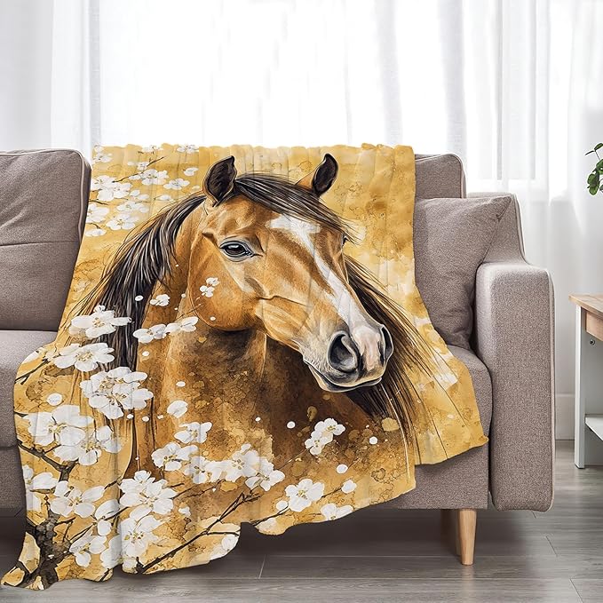 Horse Blanket Gifts for Girls Horse Stuff Throw Blanket Cozy Plush Fleece Flannel Animal Flower Blankets for Lovers Decor Boys Women Men 60"X50"