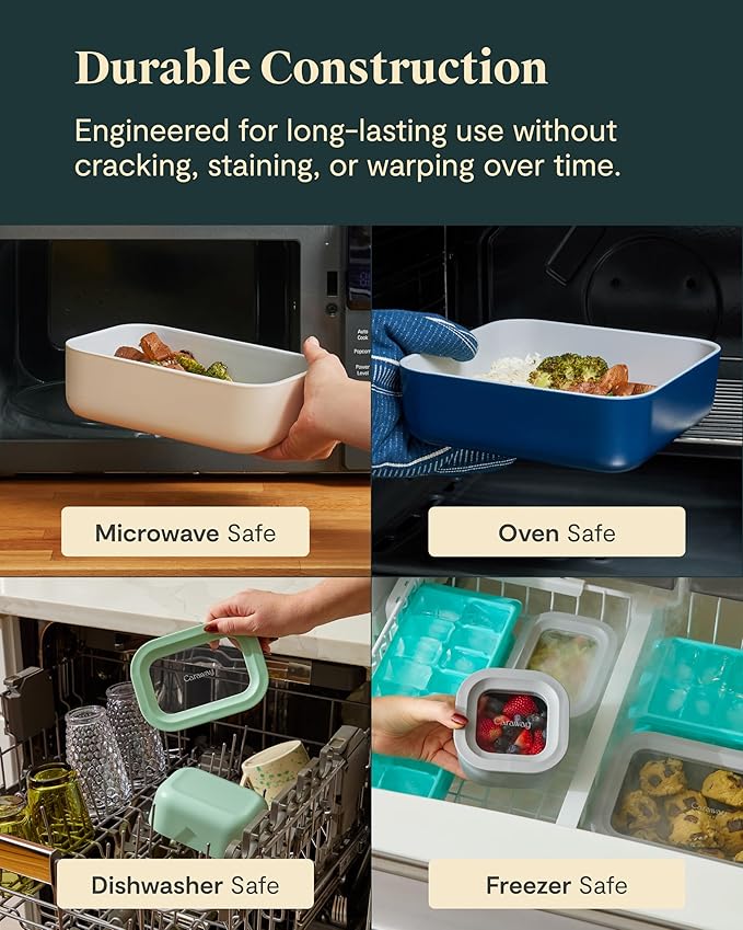 Caraway 22pc Glass Food Storage Set - Storage Containers for Food - Non-Toxic Ceramic-Coated Glass - Air Release Technology - Compact & Stackable Design - Perracotta