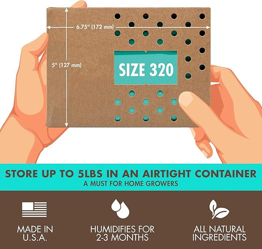 Boveda 58% Two-Way Humidity Control Pack For Storing 5 lb – Size 320 – Single – Moisture Absorber for Storage Containers – Humidifier Pack – Individually Wrapped Hydration Packet