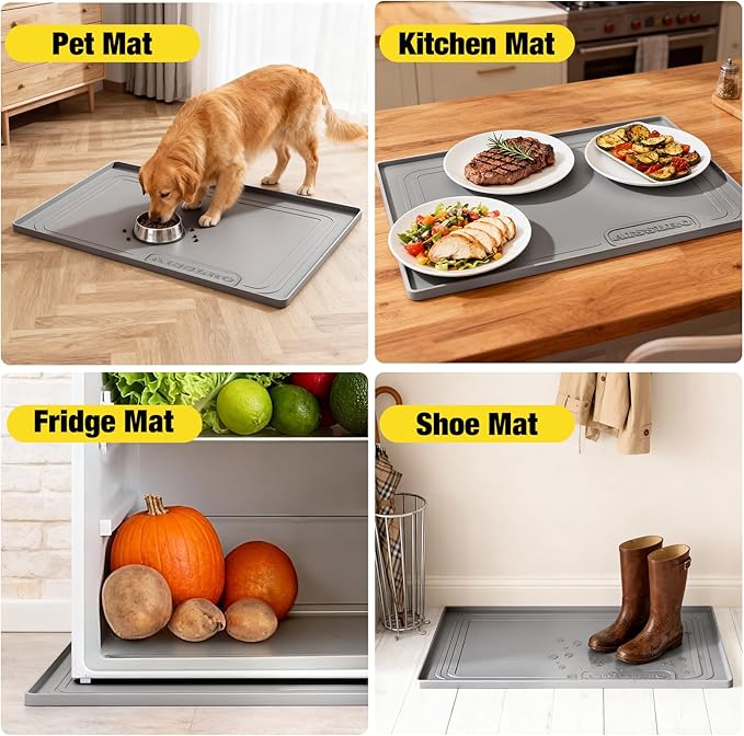 Under Sink Mat 28" X 19", Waterproof Silicone Under Sink Mats for Kitchen, Anti-Leak Shelf Liner & Cabinet Protector with Raised Edge, [BPA Free] Bathroom Tray Home Organizer, Grey