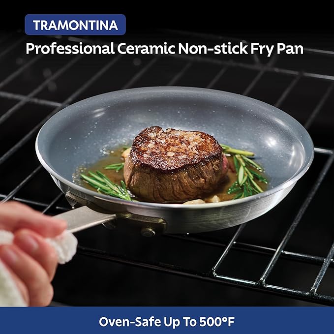Tramontina Professional 10-Inch Ceramic Non Stick Frying Pan, Heavy-Gauge Aluminum Skillet with Nonstick Coating, Dishwasher and Oven Safe, Gray