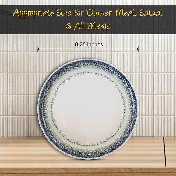Gusto Buono 10.24" Set of 6 Porcelain Dinner Plates | Pearl Effect with Blue Design | Dishwasher & Microwave Safe | Ideal for Indoor & Outdoor Dining | Ideal for Everyday Home Use, Parties & Gifts