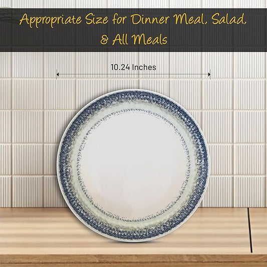Gusto Buono 10.24" Set of 6 Porcelain Dinner Plates | Pearl Effect with Blue Design | Dishwasher & Microwave Safe | Ideal for Indoor & Outdoor Dining | Ideal for Everyday Home Use, Parties & Gifts
