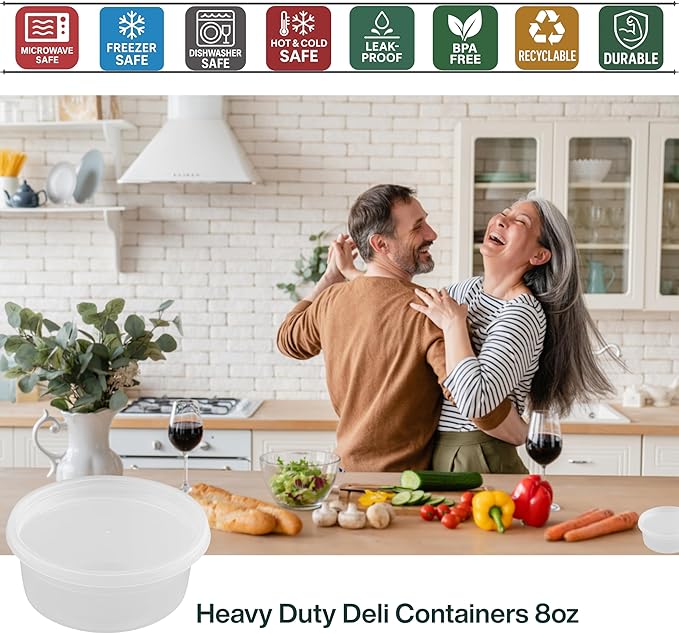 Heavy-Duty PP Deli Containers with Lids - 8oz PP Deli Container, 36 sets