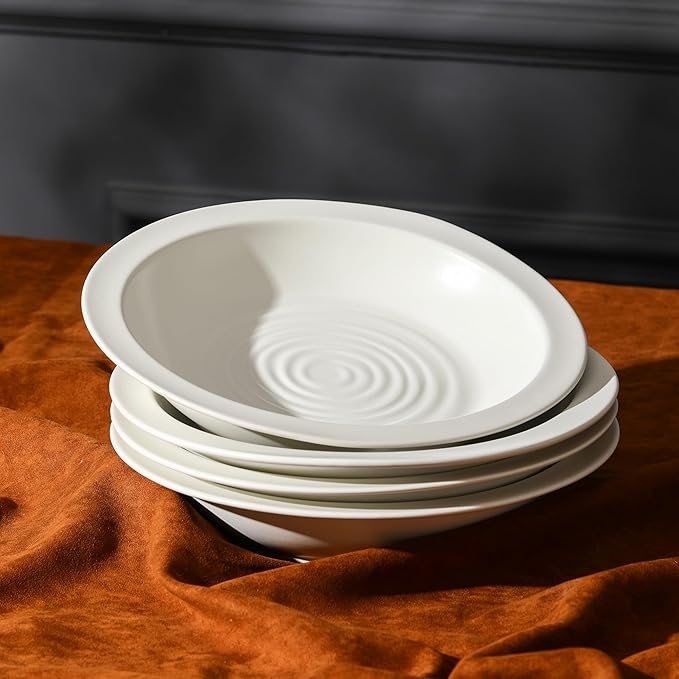 Stone Lain Orbit 12-Piece Dinnerware Set Stoneware, Plates and Bowls Set, Pasta Bowls, Microwave and Dishwasher Safe, Dish Set for 4, White
