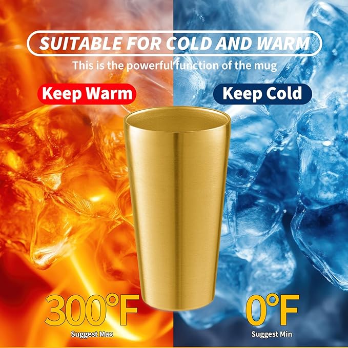 12 Pack 18.6 oz Stainless Steel Insulated Cup, Double Wall Vacuum Metal Cup, Reusable Camping Cups Unbreakable Indoor Outdoor for Party, Home, Office, BBQ, Gold