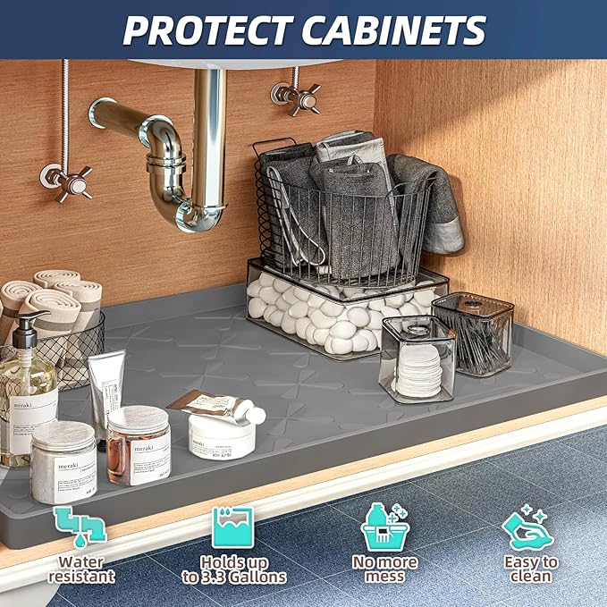 SIKADEER 31" x 22" Under Sink Mat Waterproof, Silicone Mat Kitchen Drawer Shelf and Cabinet Liner, Sink Protector for Kitchen Organizers and Storage, Boot Tray Pet Food Mats