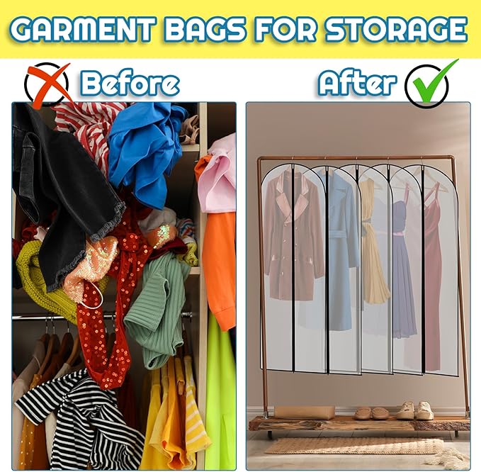 Amylove 20 Pcs 72/60/40 Inch Clear Garment Bags for Hanging Clothes, Dress, Gown, Coat & Suit Storage Bags with Zipper - Dustproof Cover for Closet Clothes Storage Travel(24 x 72 Inch)