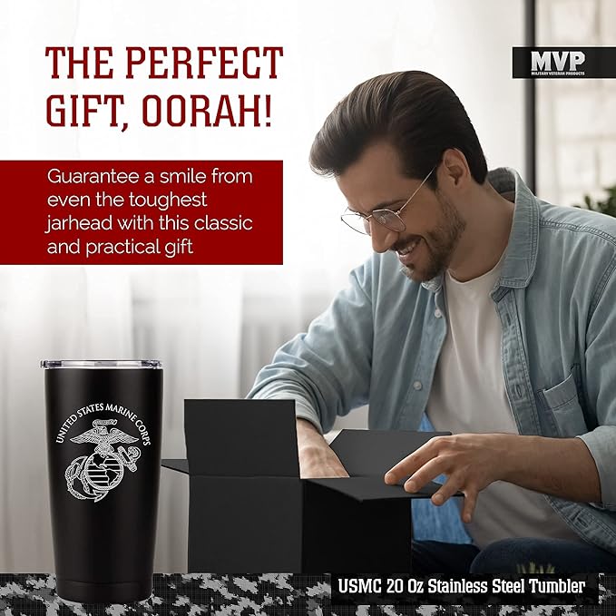 Military Gift Shop Marine Corps 20oz Insulated Tumbler-Double-Walled Stainless Steel Travel Cup-Durable & Leakproof-Disabled Vet Owned Business USMC 20oz Tumbler