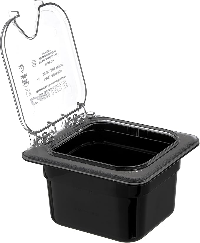 Carlisle FoodService Products Storplus 1/6-Size Plastic Food Pan, Food Storage Container, for Catering, Buffets, Restaurants, Polycarbonate, 1/6 Size, 4 Inches Deep, Black, (Pack of 6)