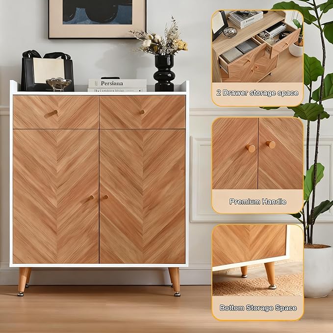 Shoe Storage Cabinet with 2 Doors, 20 Pairs Shoes Cabinet for Entryway with Adjustable Shelves and 2 Drawer, 31.5'' Wide Shoe Rack Shoe Organizer Cabinet for Entryway Living Room (White)