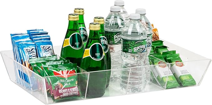 Mind Reader Snack Tray, Countertop Organizer, Snack Tray, Pantry, Breakroom, Kitchen, 19.25" L x 11.3" W x 3.3" H, Clear