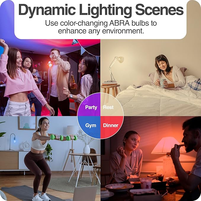 Intermatic ABRA BR30 Wi-Fi Smart Bulb, 750 Lumens - Voice Controlled RGB Color Changing LED, Compatible with Alexa & Google Home - Timers & Schedules, 2.4 GHz Wi-Fi Only, No Hub Required - 4 Pack