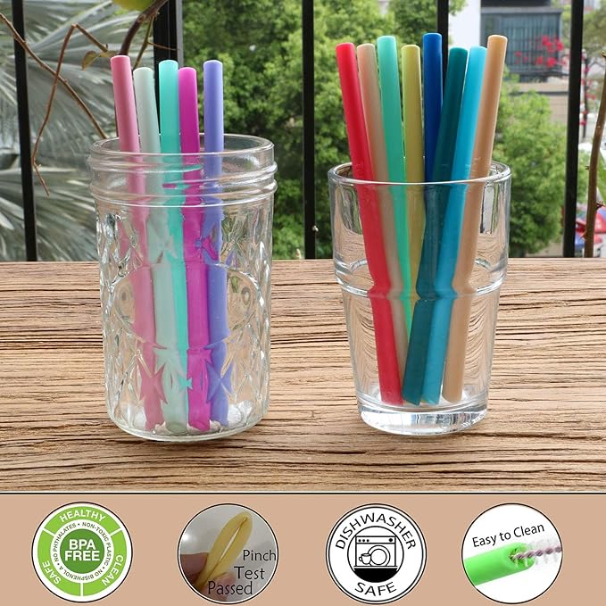 Mini Short Pinch Test Passed 5.5" Replacement Reusable Toddlers& Kids&Baby Silicone Small Straws for The First Years Take & Toss Spill Proof Straw Cup-Safe Fun for Baby Teething Chewing