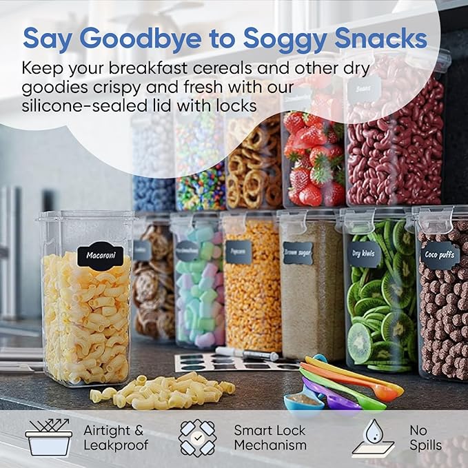 Airtight Food Storage Containers with Lids for Kitchen & Pantry Organization - Set of 12/2L Each - Must Haves for Flour, Sugar & Dry Food Storage - BPA Free Plastic Canisters with Accessories