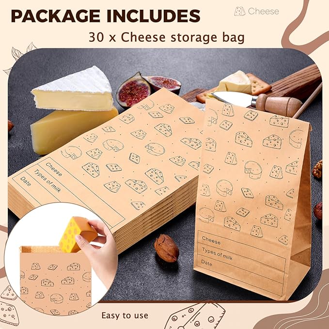 15 Count Cheese Storage Bags for Refrigerator 10.6 x 6 Inches Cheese Paper Bags, Sandwiches, Wrapping