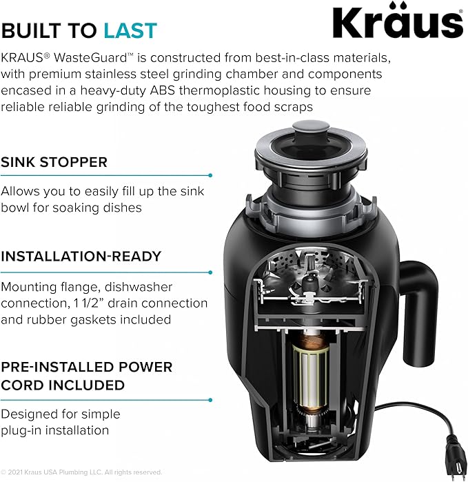 KRAUS Bellucci Workstation 32 in. Undermount Granite Composite Single Bowl Kitchen Sink in Metallic Black with Accessories with WasteGuard™ Continuous Feed Garbage Disposal, KGUW2-33MB-100-75MB