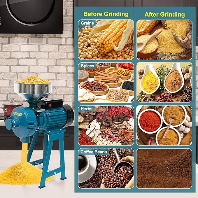 NAIZEA Grain Mills Wet Dry Cereals Grinder, Electric Corn Grain Mill Grinders, Heavy Duty 3000W 110V Commercial Grain Machine, Wheat Feed Flour Mill with Funnel (Dry & Wet Grinder)
