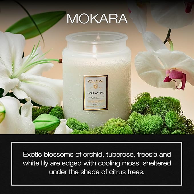 Voluspa Mokara Orchid Candle, 18 oz, Coconut Wax Blend, Scented Candles for Home, 100 Hour Burn Time, Candle Jars