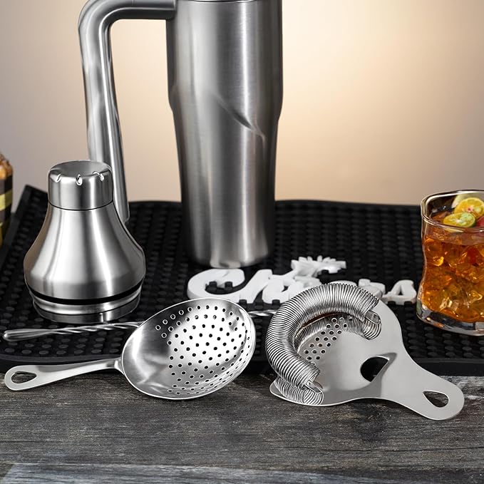Lexenic Professional Cocktail Strainers Set ：304 Stainless Steel Julep Strainer&Spring Bar Strainer Kit for Home Bar and Professional Bartenders，Mixologists (Type A)