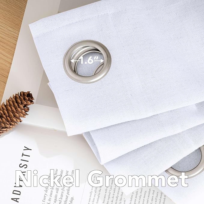 H.VERSAILTEX Elegant Natural Linen Blended Energy Efficient Light Filtering Linen Textured Curtains/Nickel Grommet Window Treatments Panels/Drapes (Set of 2, White, 52"W x 54"L)