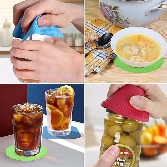 Jar Opener Gripper Pad, 3 Pcs Rubber Jar Opener Grippers Lid Opener Bottle Openers for Seniors Weak Hands Reusable for Most Bottles