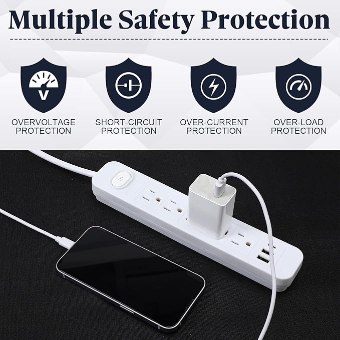 Kanayu 6 Pieces Power Strip Surge Protector with 5 Ac Outlets and 3 USB Ports, Heavy Duty Extension Cords Plug for Home Office Dorm(4.92 ft,White)