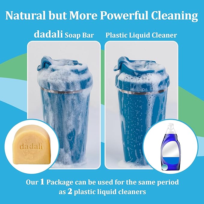 dadali Solid Dish Soap Bar 25oz | Zero Waste, Plastic-Free, Biodegradable Natural Dish Soap Block | Gentle for Sensitive Hands | Vegan Eco-Friendly Cleaner for Dishes, Fruits & Vegetables