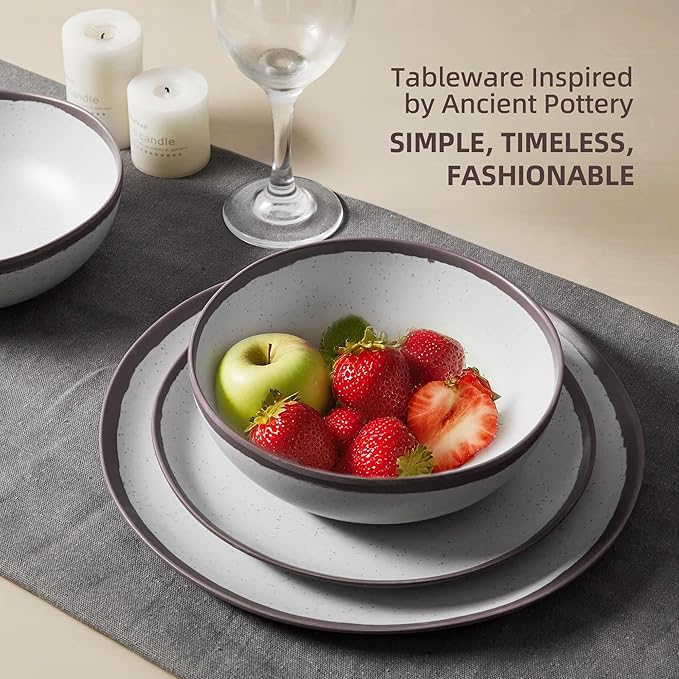 18PCS Purple Rim Vintage Melamine Dinnerware Set For 6 Outdoor Plates and Bowls Sets, Dishes Set