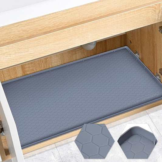 Waterproof Under Sink Mat 22" x 19", Silicone Cabinet Liner, Rubber Protector for Kitchen and Bathroom, Keeps Cabinets Clean, Dry, and Organized (Grey)