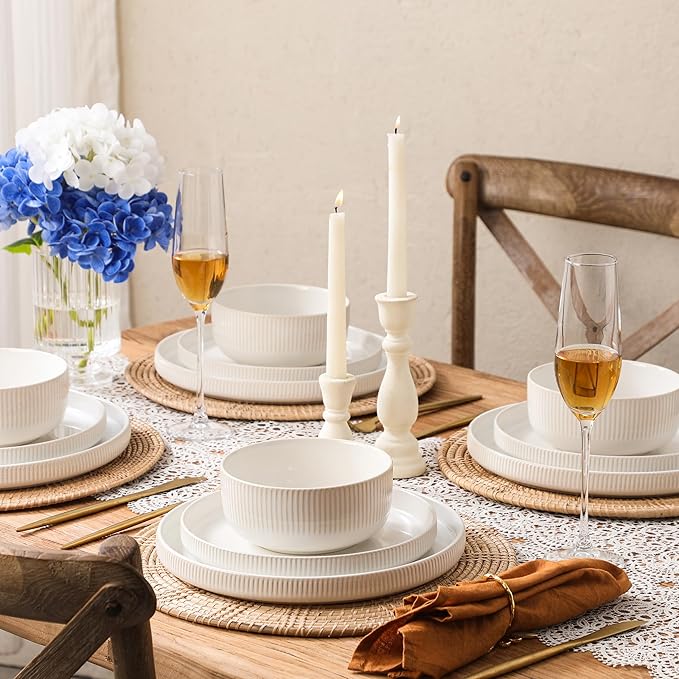 Dinnerware Sets, 24 Pieces Stoneware Plates and Bowls Set, Reactive Glaze Ceramic Dishes Set Scratch Resistant, Kitchen Dinner Set Dishwasher & Microwave Safe, Service for 8