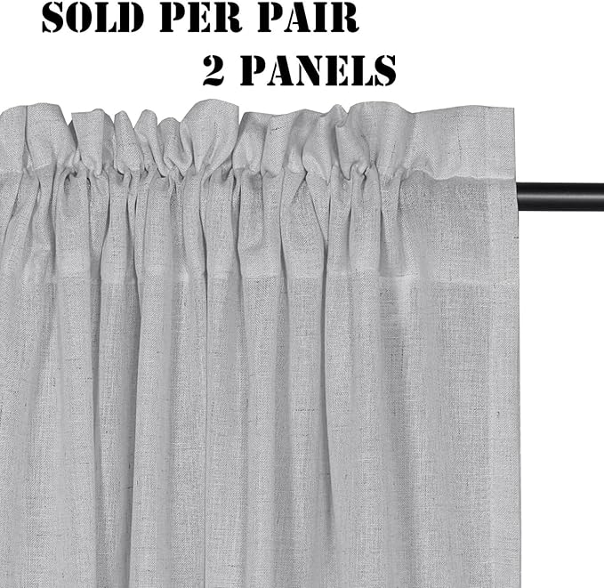H.VERSAILTEX Dove Linen Curtains 72 Inch Length for Living Room 2 Panels Set Rod Pocket Semi Sheer Curtains for Bedroom Dining Room Gaming Playroom Sunroom Bay Window 52x72