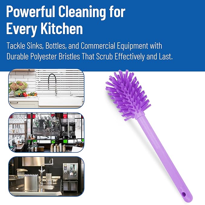 SPARTA Large Water Bottle Brush Ideal for Wide-Mouth Jars, Bottles and Tumblers, Dishwashing Tool with Handle for Home and Commercial Kitchens, Plastic, 16 Inches, Purple, (Pack of 4)