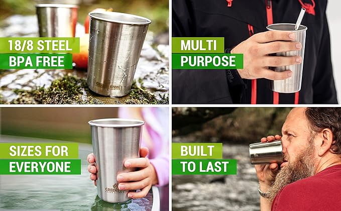 Greens Steel 10oz Rainbow Stainless Steel Tumbler (4 Pack) - Premium Metal Drinking Glasses | Stackable Durable Cup | Great for Kids