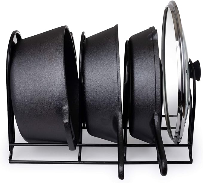 Cuisinel Heavy Duty Pots and Pans Organizer - Extra Large 5-Tier Rack - Holds Cast Iron Skillets, Dutch Oven - Durable Construction - Space Saving Kitchen Storage - No Assembly Required - Black 15.4"