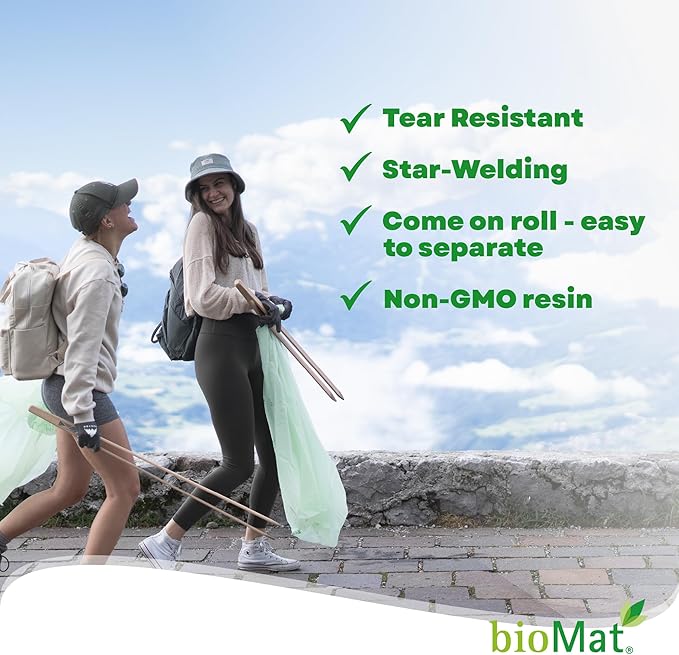 bioMat 35 Gallon Compostable Compost Liners, 30 Count, BPI ASTM D6400 and CMA Certified, Large Compost Bags for Compost Bin