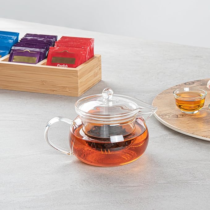 Restaurantware Forma 17 Ounce Glass Teapot 1 Double Wall Glass Tea Kettle - Does Not Chip Reusable Clear Glass Double Wall Teapot Rolled Rim Dishwashable